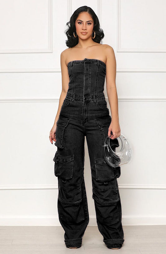 Mineral Wash Denim Jumpsuit